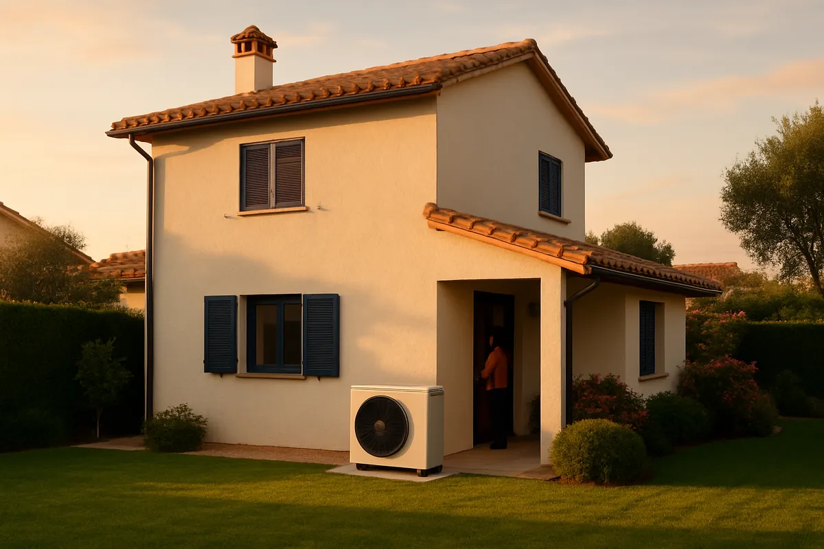 Vivienda unifamiliar con unidad exterior de aerotermia