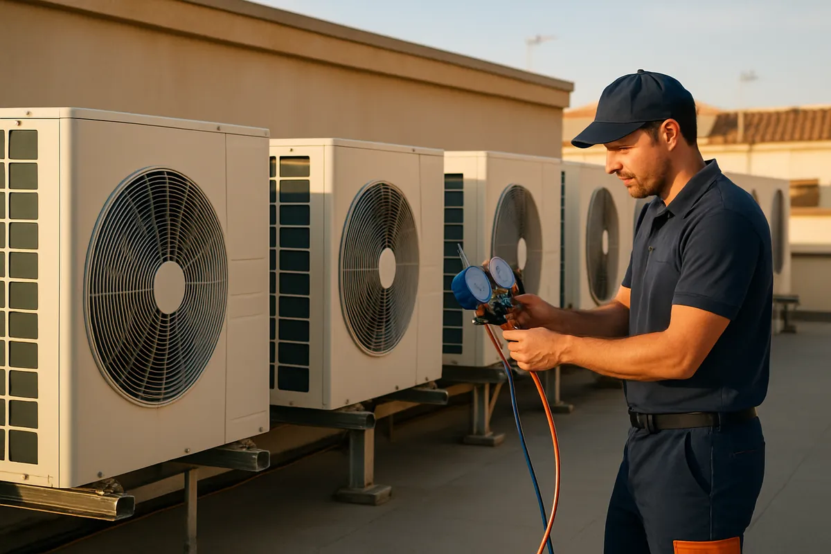 Unidades exteriores de aire acondicionado en un local comercial