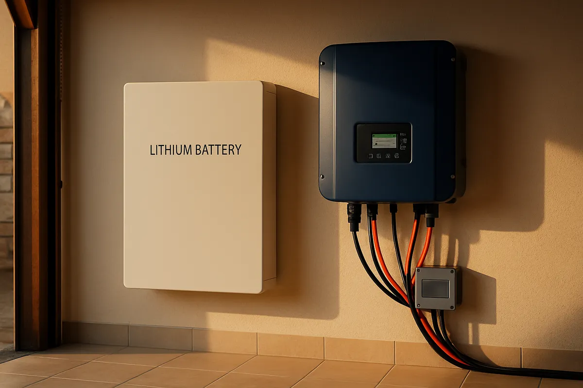 Batería doméstica de litio junto a inversor solar