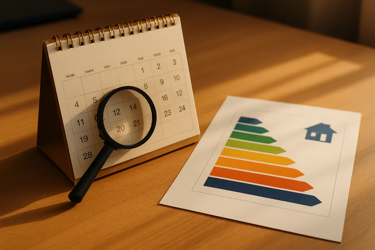 Etiqueta energética con lupa sobre la fecha de validez