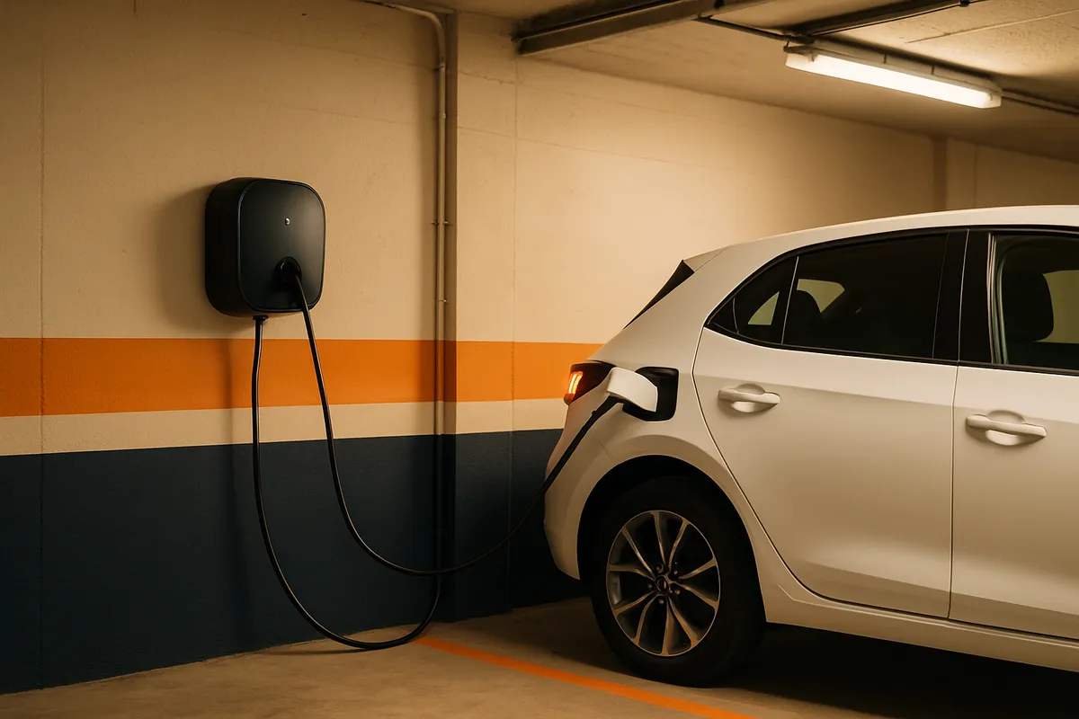 Punto de recarga de vehículo eléctrico en garaje comunitario